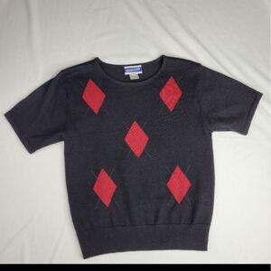 PENDLETON S BLACK RED DIAMOND SHORT SLEEVE WOOL BLEND SWEATER small